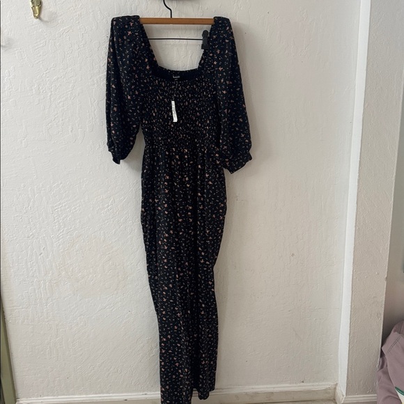 Madewell Lucie Elbow Sleeve Smocked Wide Leg Jumpsuit Stem Scatter 0 nwt - Picture 3 of 6